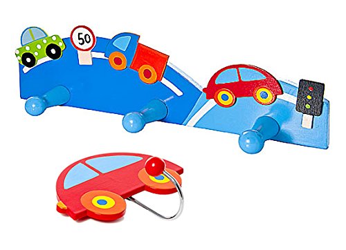 Blue Wooden Car Themed Triple and Single Coat Hooks Wall Hooks for Boys Nursery or Bedroom