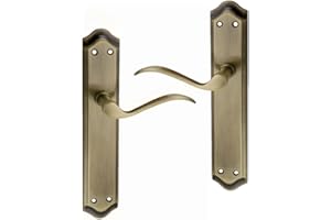 AZERODESIGN -Manillas Puertas Interior -Maneta Puerta Aluminio -Manilla Puerta Exterior -Manetas Puertas Interior Casa -Juego de Manivela con Placa Larga MARIOLA -Acabado en Bronce