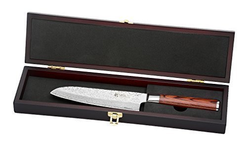 Wakoli Damastmesser (Santokumesser) japanischer Damaststahl VG-10, mit Holzverpackung, Wakoli Deluxe Serie