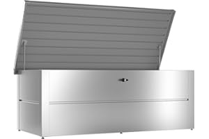 ILESTO Boîte de Rangement en Acier (Benjamin avec Serrure 185 x 85 x 69 cm) Jardin Résistant aux Intempéries 783 Litre Métal Ressort à Gaz Couvercle Renforcé Placard Extérieur Comme (Argent)