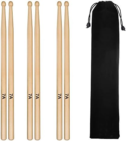 Tuloka 7A Maple Drum Sticks Wood Tip Drumsticks for Students, 3 Pairs
