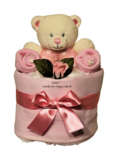 Pink Baby Girl Ring Rattle Nappy Cake (mini) FREE Delivery