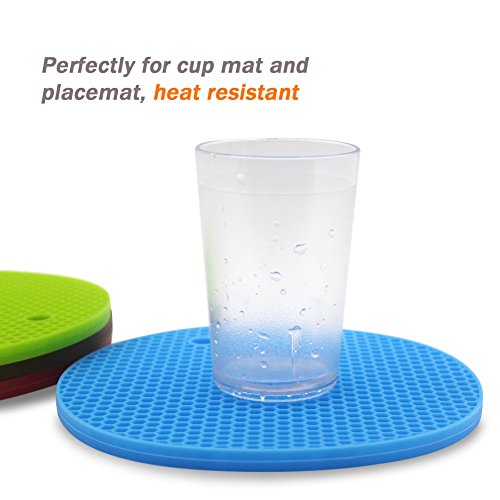 Giwox Küche Silikon-Matte Set 4 Mehrzweck-Silikon-Untersetzer, Mat, Topflappen, Jar-Opener, Spoon Rest, Knoblauch-Schäler-rutschfeste, Flexible, Hitze beständig und Geschirrspüler sichere Isolierung Mat (Runde) - 4