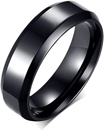 LianDuo Mens Womens Stainless Steel Comfort Fit Band Mirror Polish Beveled Edge Wedding Engagement Ring Black,Free Engraving,UK Size X 1/2