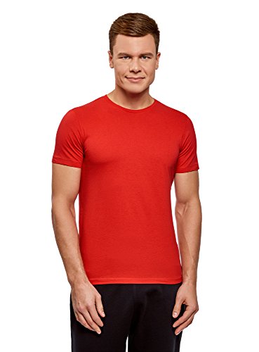 oodji Ultra Herren Gerades Tagless T-Shirt Basic, Rot, L oodji Ultra Herren Gerades Tagless T-Shirt Basic, Rot, L