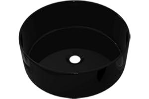vidaXL Lavabo Redondo Cerámica Negro 40x15 cm Lavamanos Lavatorio Grifo Baño