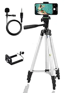 Heyu Tripod -Stand for Mobile and Camera with Collar Mic-Fold-able, Portable Adjustable, Aluminium Body with Smartphone Bracket Clip- Free User Guide.