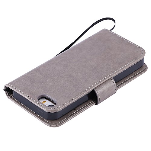 Nancen Tasche Hülle für Apple iphone 5 / 5S / SE (4,0 Zoll) Flip Schutzhülle Zubehör Lederhülle mit Silikon Back Cover PU Leder Handytasche im Bookstyle Stand Funktion Kartenfächer Magnet Etui Schale - 5