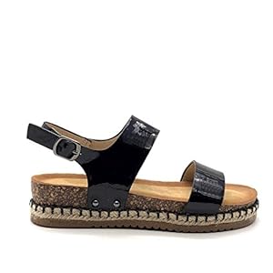 Angkorly - Women's Fashion Shoes Sandals - Casual - Beach - bi Material - Patent - Cork - Cord Flat Heel 4.5 cm - Black 2 OP89 T 37 - UK 4
