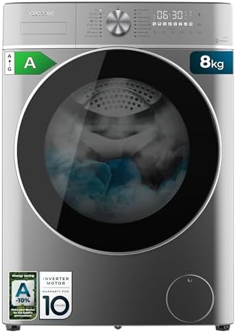 Cecotec Lavatrice a Carico Frontale Bolero Dresscode 8800 Inverter A, 2000 W, 1400 Giri/Min, 16 Programmi, Motore Inverter Plus, Steammax, Carico Automatico e Display Touch XXL, Classe A, Kidlock
