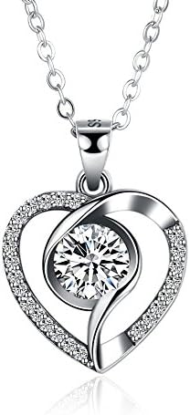 Heshun Women Necklaces 925 Sterling Silver Cubic Zirconia Pendant Heart Necklace Allergen-free, 41+5cm Extender