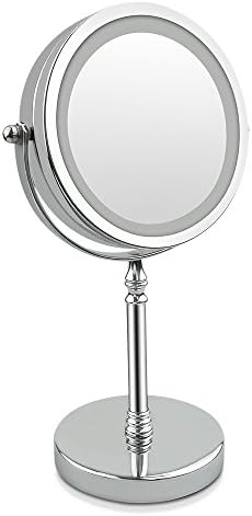 Illuminated Vanity Mirror, 7- inch LED Makeup Mirror, 1X /10X Magnification Bathroom Mirror, Double Sided Table Magnifying Mirrors, Round Shape
