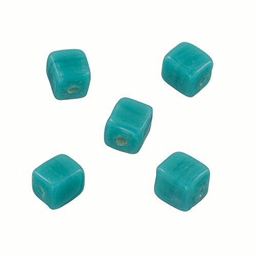 Fait à la main 7 x 9 mm opaque Turquoise Cuboid Perles de verre PK5
