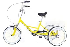 HaroldDol 20 inch Tricycle, Adult Single Speed 3 Wheel Bike, Folding Trike with Basket fur Elderly(yellow)