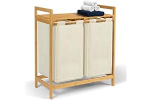 IDMarket - Bac à linge double bambou ALI tissu écru