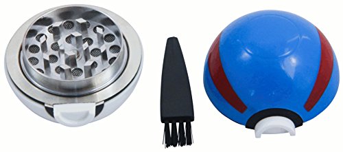PokéFun – Superball Pokeball Weed Grinder | Herb Crusher | Gewürzmühle | Krautmühle | Siebgrinder | Crusher 3 teilig | 55 mm | Pollenfilter | Pinsel - 3