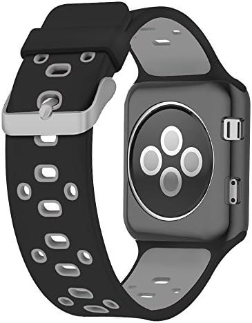 Apple Watch 42mm Bands, Coukou Silicone Sport Straps Replacement Wristband Bracelet for Apple Watch 42mm Series 2, Series 1 - Black / Space Grey