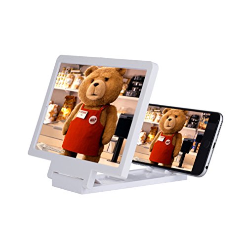 UEETEK Amplificatore video con videoclip HD per cellulari con amplificatore a schermo universale con supporto per pieghevole (bianco)
