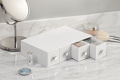 mDesign Schubladenbox – die ideale Aufbewahrungsbox für Kosmetika aller Art – die perfekte Schminkaufbewahrung mit 4 Schubladen – Farbe: weiß - 4