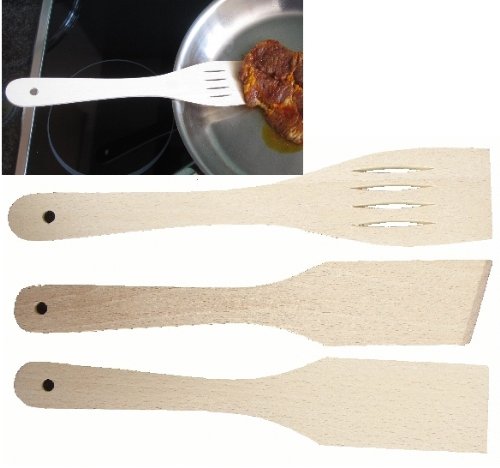 Hagspiel Kochlöffel aus Buchen Holz roh geschliffen, Pfannenwender je 1 Stk. Pfannenwender gerade, 1 Stk. Pfannenwender schräg, 1 St. Pfannenwender gebrochen