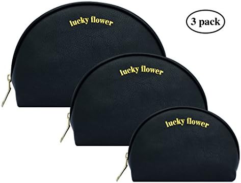 lucky flower Travel Makeup Bag Set of 3, Leather Portable Toiletry Cosmetic Organiser Pouch