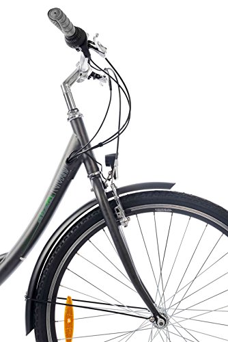 Teutoburg E-Bike, Elektrofahrrad mit HiTen Stahlrahmen in Anthrazit mit 6-Gang Shimano Kettenschaltung – Pedelec Citybike leicht, 250W & 8,8Ah / 36V Lithium-Ionen-Akku, 28 Zoll, 282686 - 5