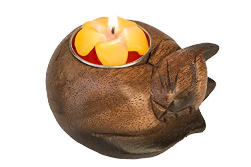 Gatto-Portacandela in legno con candela profumata