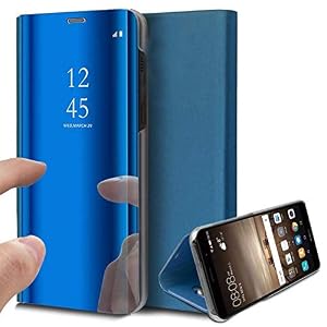 Suhctup Funda Reemplazo para Samsung Galaxy A20E Funda,Flip Tapa Libro Carcasa Modelo Fecha Espejo Brillante tirón del Duro Case Espejo Soporte Plegable Reflectante