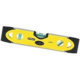 STANLEY Torpedo Level, Magnetic Base, Multicolor, 230 mm, Aluminium Base,V-groove for checking cylindrical surfaces, 3 revers