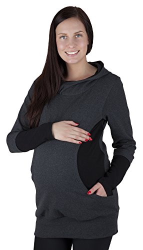 Mija - 2 in 1 Maternity & Nursing breastfeeding warm Hoodie Top Pullover 3078A (10, Graphite / Black)