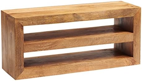 Texas Light Mango Wild Style Solid Hardwood 2 Shelves Open-Front Media Unit