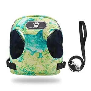 KUTKUT Adjustable Ocean Fashion | Glow in Dark | Breathable | Soft Mesh | Comfortable Vest Small Dog Harness and Leash Set (Size: L, Pet Weight 5-7 Kg, Chest: 41-45cm)