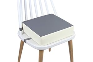 AOIEORD Rehausseur Chaise Enfant Coussin, en Toile de Coton Lavable avec 2 Sangles, Boucle de Sécurité, Motif de Dessin Animé Pour Enfant (gris + beige) 111