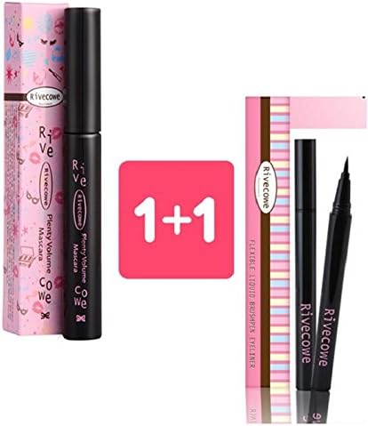 Rivecowe 1+1 Big Sale Plenty Volume Mascara + Flexible Liquid Brushpen Eyeliner Black Korea Cosmetic