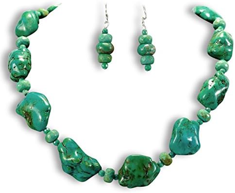 Raw Natural Turquoise Necklace &amp; Earrings Set Sterling Silver Gemstone Tribal Jewellery UK Gift Idea by Tantric Tokyo 66770