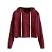 Produktbild Hffan Damen Mode Feste Farben Lange Ärmel Kapuzenpullover Sweatshirt Jumper Mit Kapuze Zur Seite fahren Tops Samt Bluse Pullover Mit Kapuze Tops Kapuzenshirt (Wein, Asiatische Größe: L)