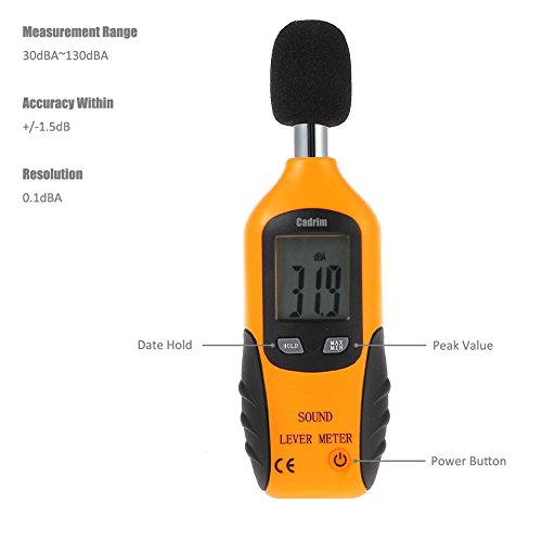 Cadrim Digital Schallpegelmessgerät, Tragbar Digital Sound Level Meter, Mess 30dBA~130dBA mit eine 9V batterie - 4