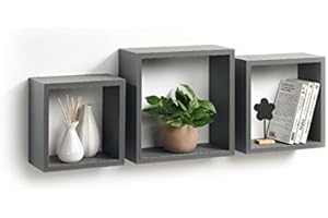 HOMÉA Modul'Home 6RAN789BC - Set da 3 Mensole a cubo, in MDF, 11,8 x 30 x 30 cm, pannello MDF, Grigio/Antracite, 3 taglie 23 cm/26,5 cm/30 cm