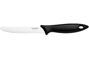Fiskars Couteau à Tomates, Essential, longueur totale : 23 cm, acier inoxydable / plastique PP, Noir, Essential, 1065569