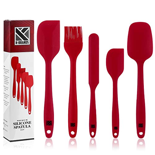 K-Brands Set Spatole in Silicone Cucina- Spatole Termoresistenti e Antiaderenti con Nucleo in Acciaio Inossidabile, per Cottura, Forno e Mescolamento (5 pezzi) - Rosso
