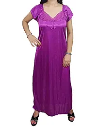 Indiatrendzs Women Nighty Satin Purple Summer Nightwear Gown With Free Size Robe Pack Of 2