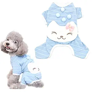 CAISANG Pet Pajamas Jumpsuit Dog Shirts for Small Medium Girls Puppy T-shirts Soft Cotton Doggy Clothes Four Legs Apparel Cute Cat Onesies Cat Jumpsuits Comfortable Outfites Summer Winter Clothing(XS)