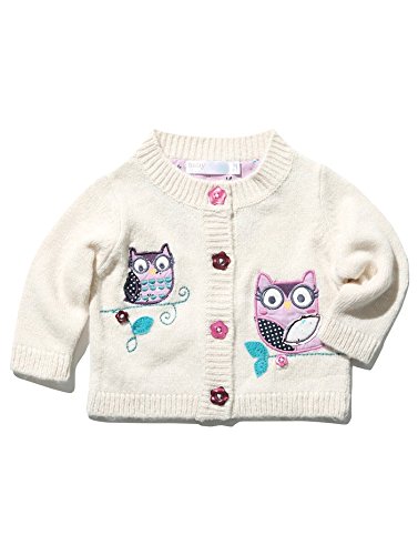 M&Co Baby Girl Long Sleeve Cosy Knit Sweet Owl Character Applique Flower Shaped Button Cardigan Oatmeal 18/24 Mnth