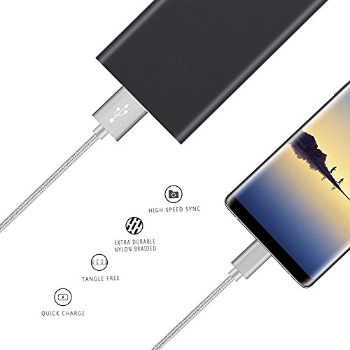 USB Type-C Kabel Nylon-lebenslange Garantie-TUOYA USB-C Ladekabel auf USB3.0 mit Nylon, Daten & Lade Type-C Datenkabel mit Aluminium Stecker für Samsung Galaxy S8 / S8 Plus, LG G5, Lumia 950xl/950, Nexus 5x/6p, OnePlus 3, und andere Type-C unterstützte Geräte (2pack-6,6ft/2m, Grau) - 3