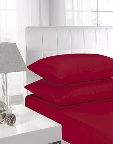 NI Luxury Bedding Non Iron Extra Deep Fitted Bed Sheets 40CM Single, Double, King, Super King Size (Pillow Covers, Red)