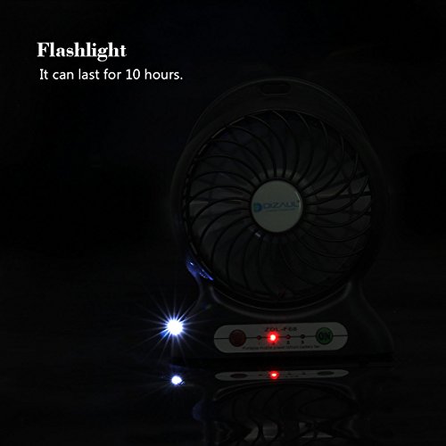 Tischventilator,dizauL USB mini Fan multifunktions tragbaren mobilen 3-Gang Schreibtisch/ Tisch Fan+power bank+LED Taschenlampe-schwarz - 4