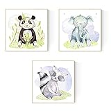 Hecho en España Nacnic Set de 3 láminas para enmarcar Elefante, Oso Panda Y Oso Hormiguero Posters para habitación Infantil. Estilo Acuarela y Tonos Pastel