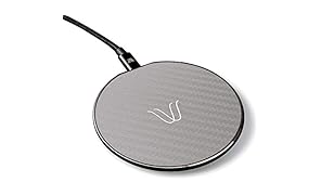 WOODIE Milano - Solo | Paddino di Ricarica Wireless 10W Compatibile con iPhone XS/XS Max/XR/X/ 8/8 Plus, Samsung, Huawei e Altri | Fibra di Carbonio Ash