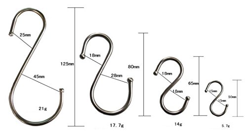8 Stk. S-Haken Kleiderhaken Garderobenhaken Haken für Kleiderstange oder Garderobe Jackenhaken aus Edelstahl · 65x35mm - 7