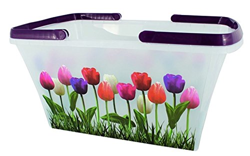 Einkaufskorb Kunststoff mit Henkel 21 Liter stabil und trendige Motive mit Farbauswahl, Farbe:Violett